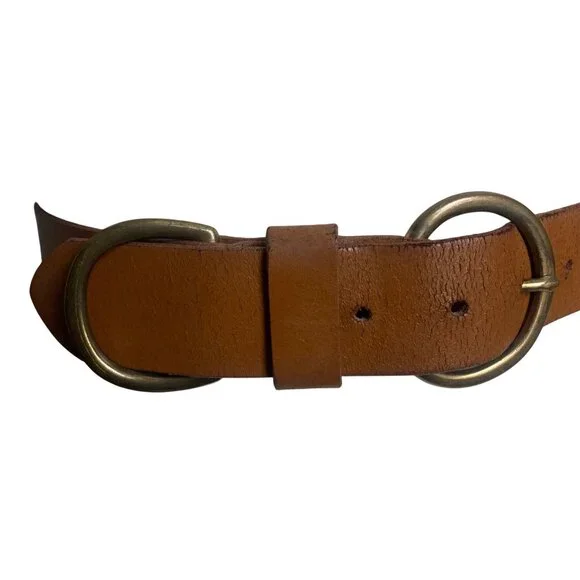 Vintage Italian Brown Leather Belt Brass Double Ring Buckle XXL Made in USA - Picture 7 of 7